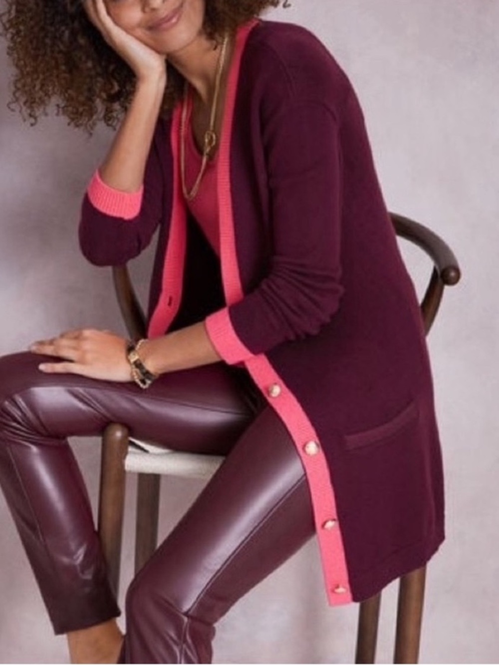 Talbots Tipped Long Cardigan